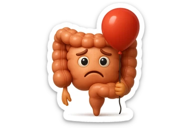EMOJI STILE IPHONE DI un intestino triste con palloncino rosso sulla pancia, IPERREALISTICO 4K sticker