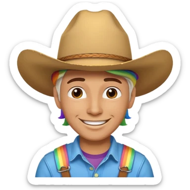 White Cowboy with rainbow hat sticker