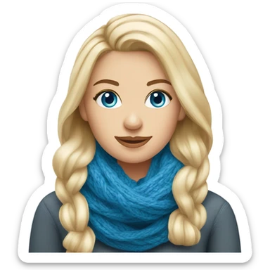 beautiful finnish blonde woman with blue eyes knitting scarf sticker