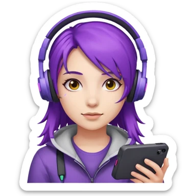 Gamer Girl with Headset + Purple Hair sticker