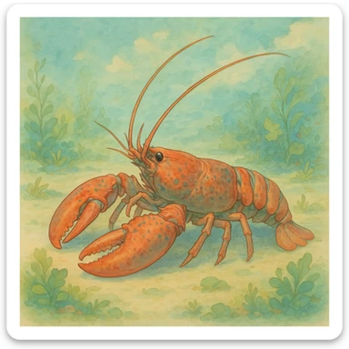 a lobster, ghibli style, detailed, whimsical, soft colors sticker