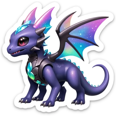 Mechanical Sparkly Glittery Nebulae Beautiful Gorgeous Pretty Pastel Hot Exotic Lush Warm Cute Adorable Colorful Shiny Iridescent Futuristic Modern Cybernetic Toothless-Protogen-Vernid-Fakémon-Pokémon-creature-fusion (full body) sticker