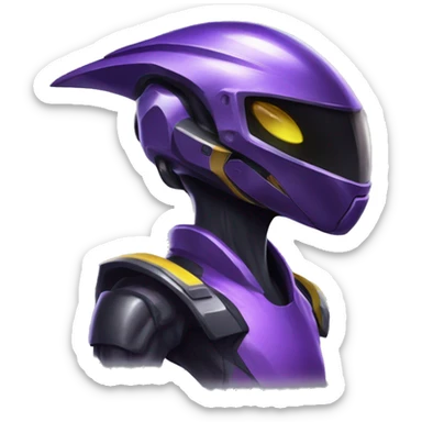 a shiny black-purple-yellow Genesect-Raptor-Fakémon—hybrid with a futuristic visor-helmet full bod sticker