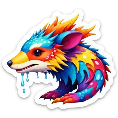 a colorful edgy vernid-fionbri-animal-creature with splash patterns sticker
