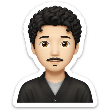 un ragazzo coreano di 18 anni  con il pizzetto capelli ricci e lunghi sciolti  neri  sticker