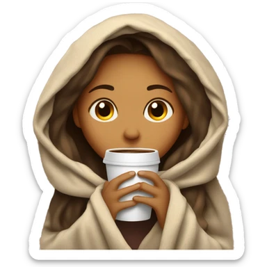 girl inside a blanket sipping coffee eyes closed sticker