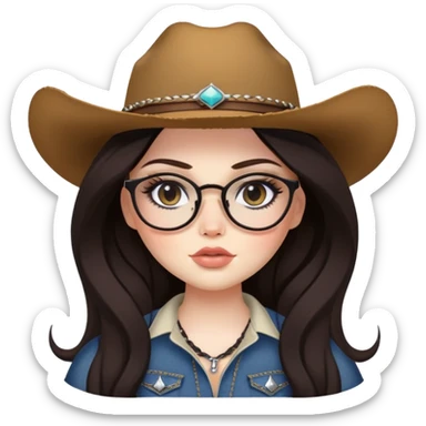 pretty bratz baddie, black eyeliner, pale skin, aesthetic country, plus size, glasses, dark brown long hair sticker