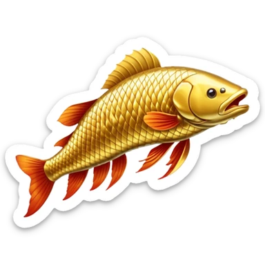 golden arowana, leaping out of water, shimmering sticker