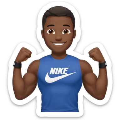 Jock black man smiling very very big biceps wearing “Nike” t shirt sticker