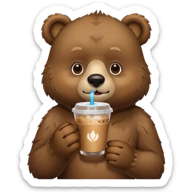 Bear drinking iced coffe sticker