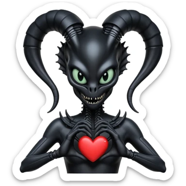black xenomorph queen making heart sign sticker