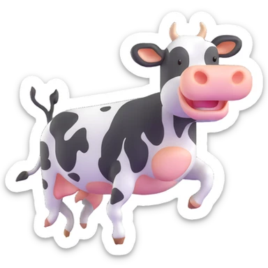 black and white cow jumping in a grass field sticker