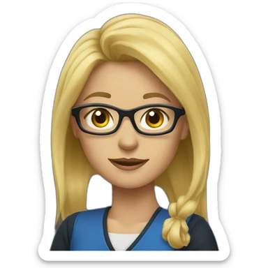 Teacher blonde hair with glasses and poining blackboard sticker