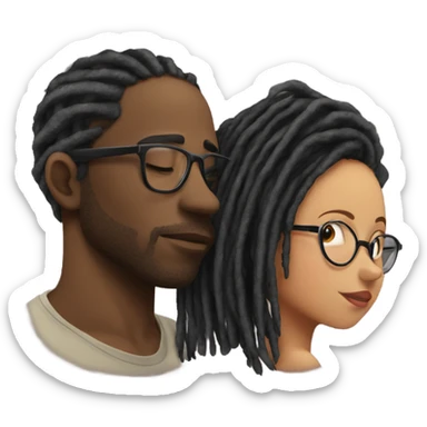 Black man with dreads covering face kissing latin girl glasses sticker
