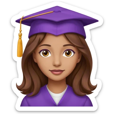 beautiful  woman lmedium skin with wavy long long brown hair and hazel eyes with purple school hat sticker