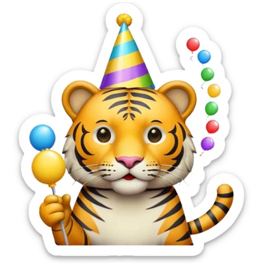 Party Tiger with a party hat and a party popper sticker