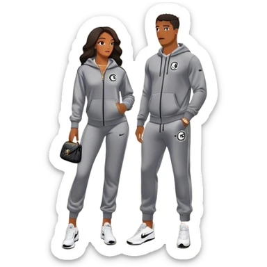 Man living his dream standing in the master bedroom of a mansion. He’s boo’d up with a pretty Brownskin big booty woman wearing a Chanel outfit and Bvlgari watch with her holding a Chanel bag. The man has on a Nike Tech Fleece sweatsuit. The man isn’t holding a bag sticker