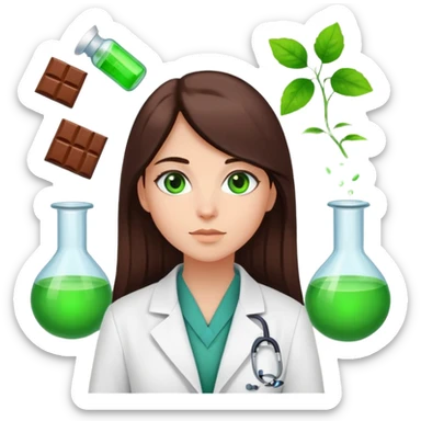 a girl of European appearance with chocolate straight hair and green eyes, she works as a psychologist sticker