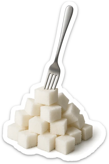 monagna di zollette di zucchero con una forchetta appizzata sopra, iperrealistico 4k sticker