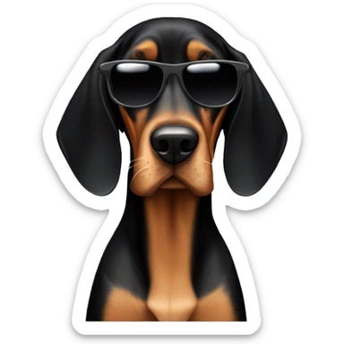 Black and tan coonhound with sunglasses sticker
