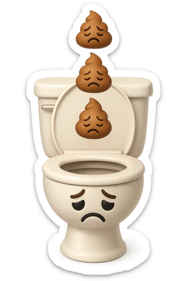 EMOJI STILE IPHONE 3D DI un water con palline di cacca tristi che cadono dall'alto verticalmente, iperrealistico 4k sticker