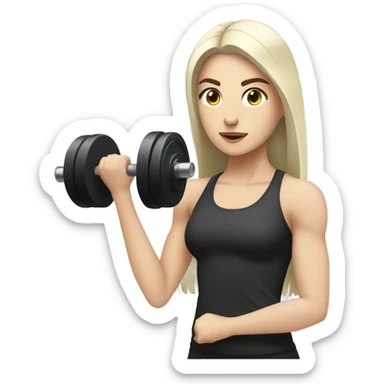 Pale girl with long black hair lifting weights sticker