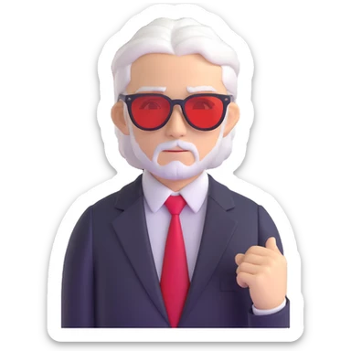Satoru Gojo anime character with white hair, black suit, red tie, and sunglasses sticker