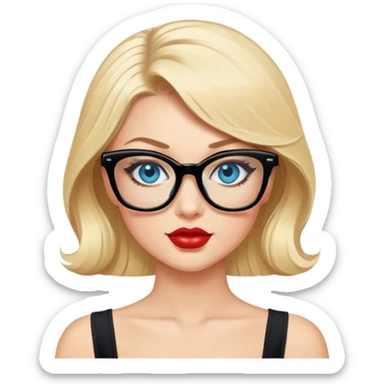 Sexy blonde, blue eyes, wearing black glasses, pinup style sticker sticker