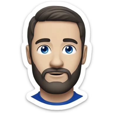 Dark haired white man with blue eyes and with a beard wearing an Everton football jersey  sticker