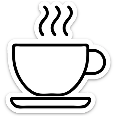 steaming coffee cup, outlined icon, monochrome, no fill, simple and recognizable sticker