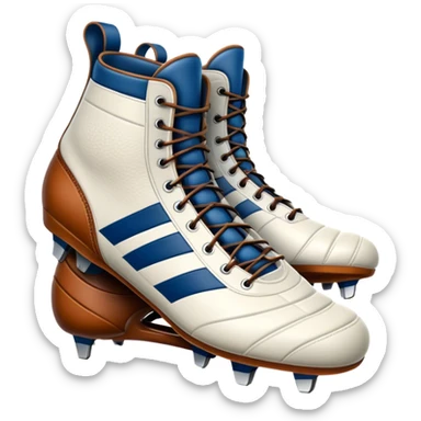 Cinematic Realistic image of a pair of rugby boots, showcasing sturdy leather construction, detailed cleat patterns and textured surfaces, illuminated by vibrant outdoor lighting that captures their athletic purpose sticker