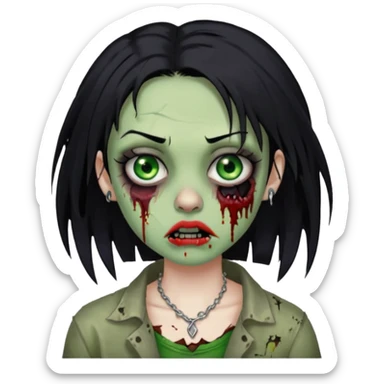 quero que me faça igual a anterior, como um zumbi, porém, a menina deverá ter cabelos pretos e olhos verdes, e um piercing na sobrancelha e um na boca sticker