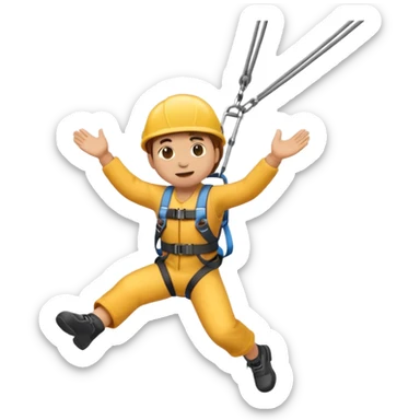 small size emoji style person bungee jumping, simple design sticker