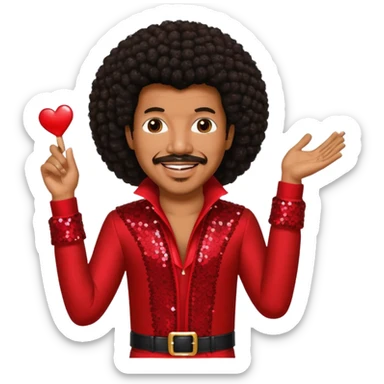 Lionel Richie with long dark brown afro hair, red sequin outfit  sticker