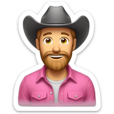 Caucasian guy with a full beard and a pink cowboy hat, greeting someone by tipping the hat sticker