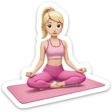 A blonde white Pilates girl in light pink clothes with fitness mat sticker