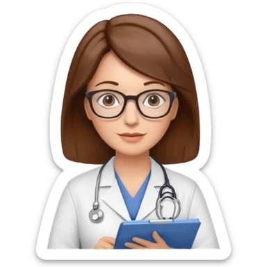 A female doctor in her 50s with brown hair reviewing a medical chart. sticker