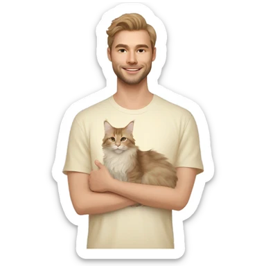 cream colored maine coon with an owner sticker