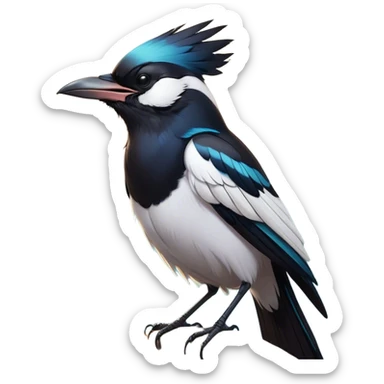 Cinematic Cute Yawning Magpie Portrait Emoji, Head tilted slightly with a dramatic, wide-open yawn, showcasing a sleek, contrasting feathered form with softly drooping wings and sleepy, half-closed eyes, Simplified yet irresistibly adorable features, highly detailed, glowing with a soft, cozy urban glow, high shine, relaxed yet expressive, stylized with a dash of whimsical charm, soft glowing outline, capturing the essence of a drowsy yet affectionate magpie that appears ready to stretch out for a nap! sticker
