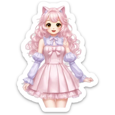 Shiny Blushing Cute Kawaii Beautiful Pastel Lolita Anime Catgirl Trending Style Cottagecore Pastelcore  full body sticker