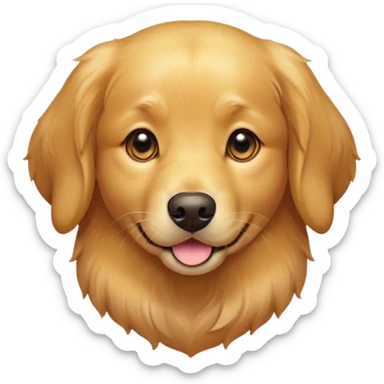 Cinematic Cute Golden Retriever Portrait Emoji, Head tilted playfully and inquisitively, showcasing a rich, glossy golden coat with a healthy sheen, round, sparkling brown eyes filled with curiosity, Simplified yet irresistibly adorable features, highly detailed, glowing with a warm, friendly glow, high shine, affectionate and lively, stylized with a touch of whimsy, bright and endearing, soft glowing outline, capturing the essence of a mischievous yet loving companion, so playful it feels like it could leap out of the screen and into your arms! sticker