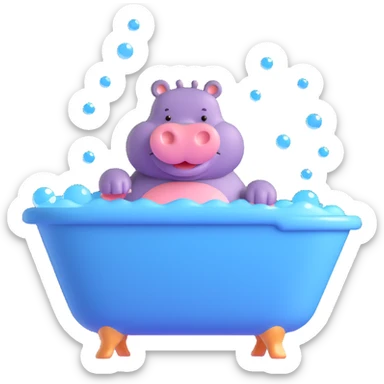 happy hippo with bubbles in bathtub sticker