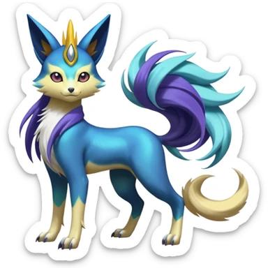 Feral Beautiful Pretty Badass Cool Colorful Painted Asian Graceful Majestic Cool Handsome Meloetta-Renamon-Luxray-Cobalion-Suicune-Vernid-fusion-hybrid-creature, full body  sticker