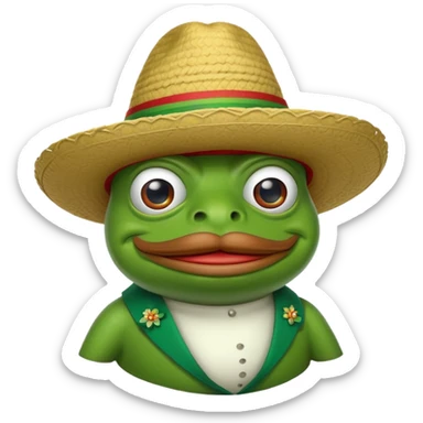 A PEPE frog with a mustache and a Mexican hat.  sticker