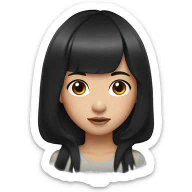 Girl with long and black hair ,Asian eyes and plumps lips and have a bang  sticker