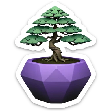  Earthenware small short squat cascading black green-violet bonsai pot plant purple maiden hair-leaf pine tree with triangular angular tiny-polygonal faceted asymmetrical originally shaped pot sticker