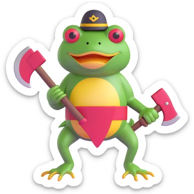 angry frog with axe sticker