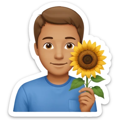 Man smelling sunflower with gentle smile, body sticker