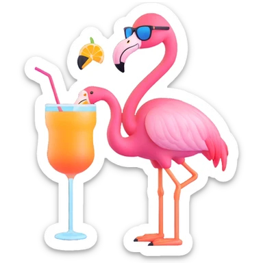 flamingo with sunglasses holding a drink sticker