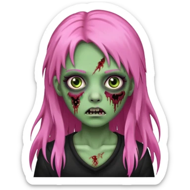 zombie girl with black, pink and green long hair with franja sticker